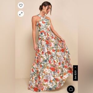 Lulus Lilia Cream Floral Print Maxi Dress